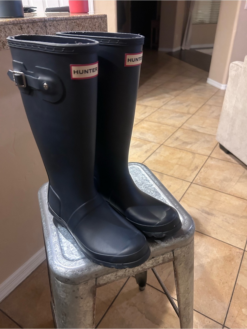 Hunter Matte navy blue Tall Rain Boots with Adjustable Buckle